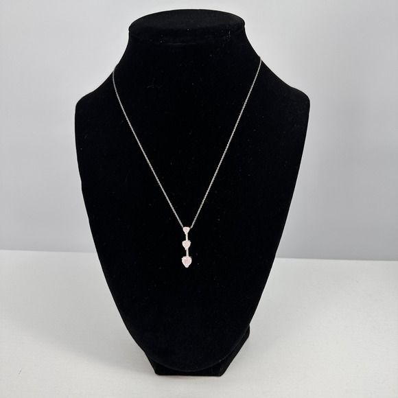 Jewelry - Sterling Silver Pink Heart Triple Drop Pendant Necklace 925 Italy 18 Inch Chain